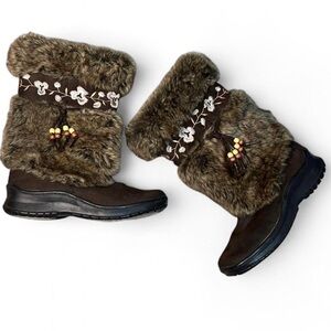Y2K Route 66 Fur Trimmed Boots with Tassel and Embroidery